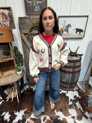 Howdy Y’all Western Patch Knit Cardigan Sweater - Barbwire n Bougie Boutique