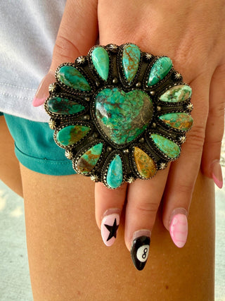 Hubei Turquoise Heart Cluster Statement Ring - Barbwire n Bougie Boutique