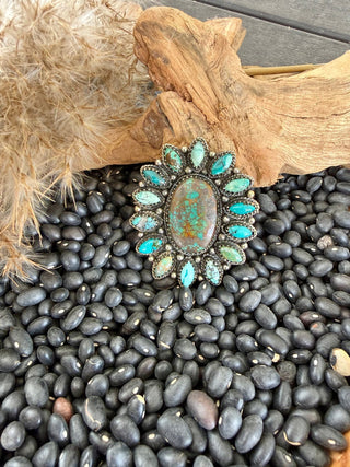 Hubei Turquoise Statement Adjustable Ring- German Silver - Barbwire n Bougie Boutique