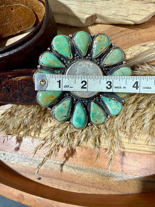 Huge Turquoise Coin Flower Belt Buckle | German Silver Statement Buckle | Western Belt Buckle (Belt Not Included) - Barbwire n Bougie Boutique