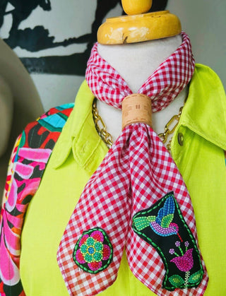 Hummingbird Garden Bandana | Red Gingham Western Wild Rag Scarf - Barbwire n Bougie Boutique