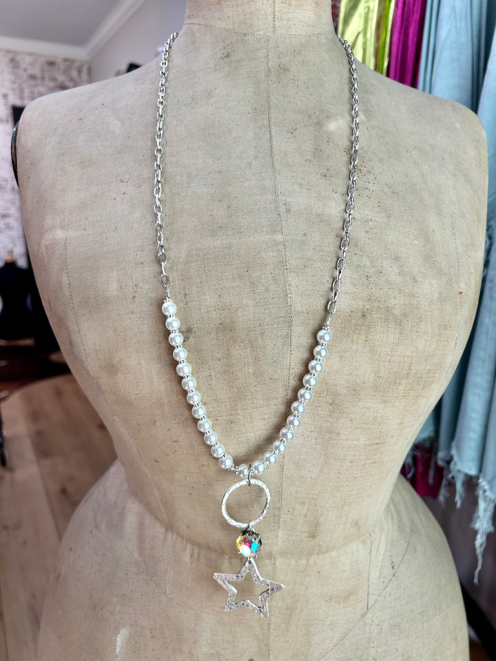 Long Boho Pearl Star Necklace