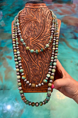 Jaci Stack – Graduated Blue-Green Turquoise & Sterling Silver Necklaces - Barbwire n Bougie Boutique