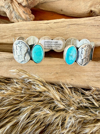 James McCabe Mercury Dime Kingman Turquoise Cuff - Barbwire n Bougie Boutique