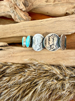 James McCabe Mercury Dime Kingman Turquoise Cuff - Barbwire n Bougie Boutique
