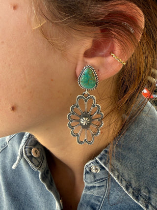Kevin Billah Kingman Turquoise Sterling Silver Concho Earrings - Barbwire n Bougie Boutique