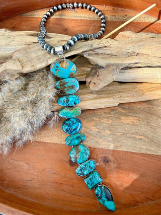 Kingman Turquoise 9” Sterling Silver Lariat Pendant - Barbwire n Bougie Boutique