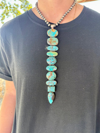 Kingman Turquoise 9” Sterling Silver Lariat Pendant - Barbwire n Bougie Boutique