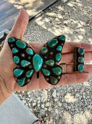 Kingman Turquoise Butterfly Buckle Set – Tibetan Silver - Barbwire n Bougie Boutique
