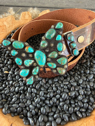 Kingman Turquoise Butterfly Buckle Set – Tibetan Silver - Barbwire n Bougie Boutique