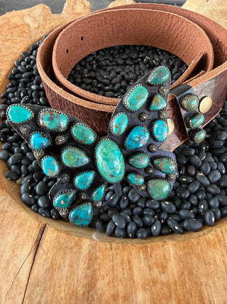 Kingman Turquoise Butterfly Buckle Set – Tibetan Silver - Barbwire n Bougie Boutique
