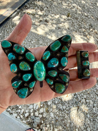 Kingman Turquoise Butterfly Buckle Set – Tibetan Silver - Barbwire n Bougie Boutique