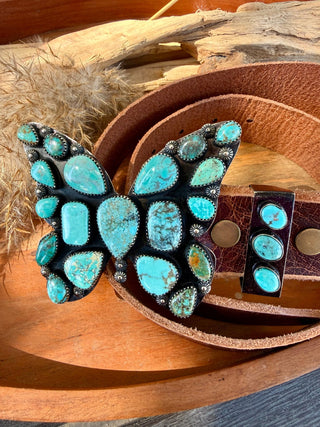 Kingman Turquoise Butterfly German Silver Belt Buckle Set - Barbwire n Bougie Boutique