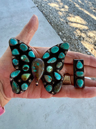 Kingman Turquoise Butterfly German Silver Belt Buckle Set - Barbwire n Bougie Boutique
