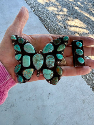 Kingman Turquoise Butterfly German Silver Belt Buckle Set - Barbwire n Bougie Boutique