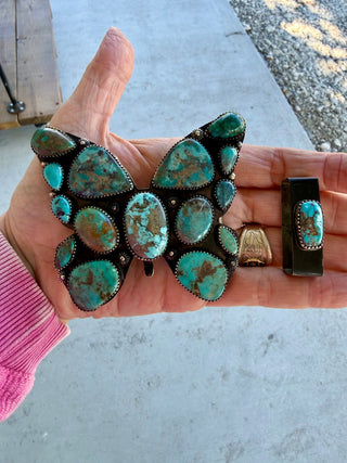 Kingman Turquoise Butterfly German Silver Belt Buckle Set - Barbwire n Bougie Boutique