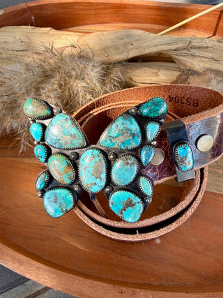 Kingman Turquoise Butterfly German Silver Belt Buckle Set - Barbwire n Bougie Boutique