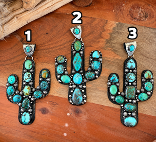 Kingman Turquoise Cactus Statement Pendant – German Silver - Barbwire n Bougie Boutique