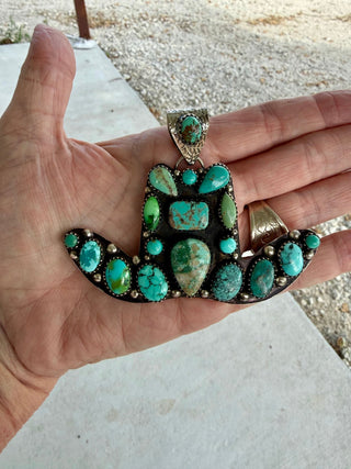 Kingman Turquoise Cowboy Hat Pendant – German Silver - Barbwire n Bougie Boutique