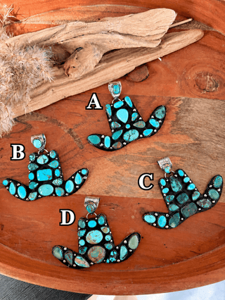 Kingman Turquoise Cowboy Hat Pendant – German Silver - Barbwire n Bougie Boutique