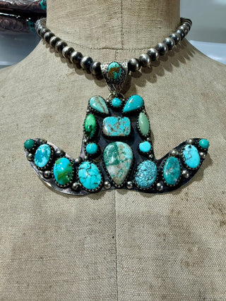 Kingman Turquoise Cowboy Hat Pendant – German Silver - Barbwire n Bougie Boutique