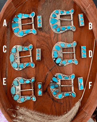 Kingman Turquoise Custom Statement Belt Buckle Set - Barbwire n Bougie Boutique