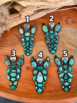 Kingman Turquoise Donkey Head Statement Pendant – German Silver - Barbwire n Bougie Boutique