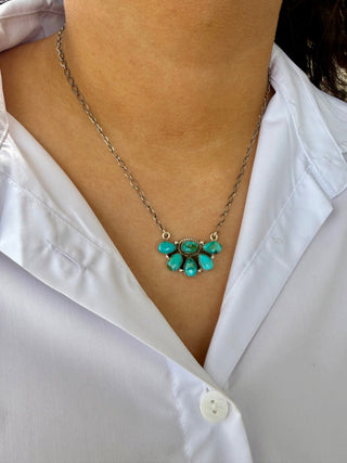 Kingman Turquoise Half Cluster Necklace | Sterling Silver Western Pendant Necklace - Barbwire n Bougie Boutique