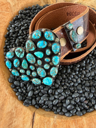 Kingman Turquoise Heart Buckle Set – Tibetan Silver - Barbwire n Bougie Boutique