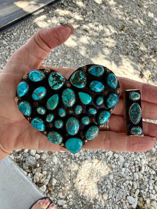 Kingman Turquoise Heart Buckle Set – Tibetan Silver - Barbwire n Bougie Boutique