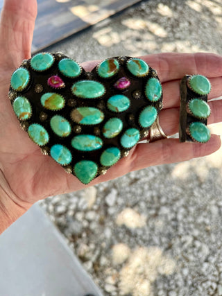 Kingman Turquoise Heart Buckle Set – Tibetan Silver - Barbwire n Bougie Boutique