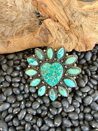 Kingman Turquoise Heart Statement Adjustable Ring – German Silver - Barbwire n Bougie Boutique