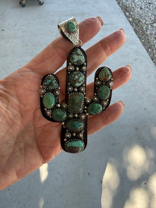 Kingman Turquoise Saguaro Cactus Statement Pendant – German Silver - Barbwire n Bougie Boutique