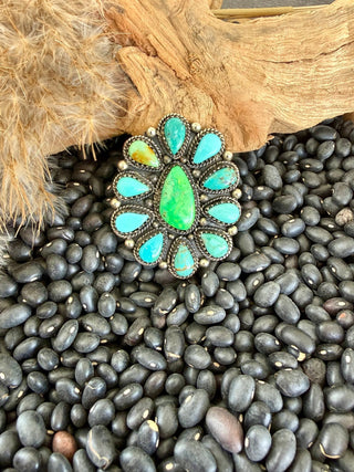 Kingman Turquoise Statement Adjustable Ring – Tibetan Silver - Barbwire n Bougie Boutique