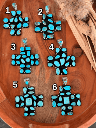 Kingman Turquoise Statement Cross Pendant – German Silver - Barbwire n Bougie Boutique