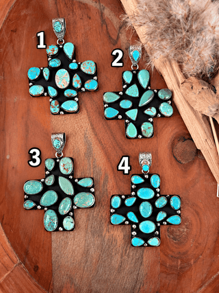 Kingman Turquoise Statement Cross Pendant – German Silver - Barbwire n Bougie Boutique