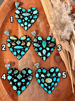 Kingman Turquoise Statement Heart Pendant – German Silver - Barbwire n Bougie Boutique