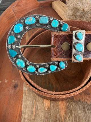 Kingman Turquoise Statement Horseshoe Belt Buckle Set - Barbwire n Bougie Boutique
