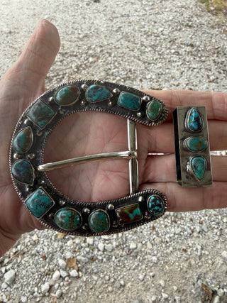 Kingman Turquoise Statement Horseshoe Belt Buckle Set - Barbwire n Bougie Boutique