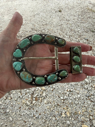 Kingman Turquoise Statement Horseshoe Belt Buckle Set - Barbwire n Bougie Boutique