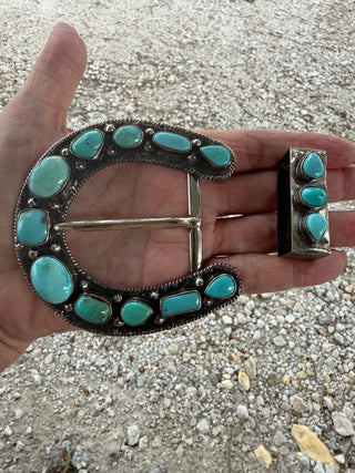 Kingman Turquoise Statement Horseshoe Belt Buckle Set - Barbwire n Bougie Boutique