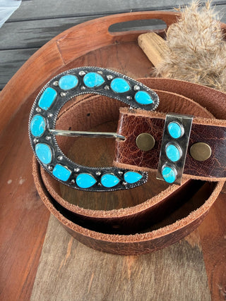Kingman Turquoise Statement Horseshoe Belt Buckle Set - Barbwire n Bougie Boutique