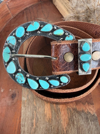 Kingman Turquoise Statement Horseshoe Belt Buckle Set - Barbwire n Bougie Boutique