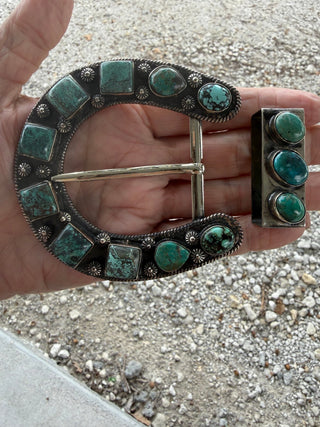 Kingman Turquoise Statement Horseshoe Belt Buckle Set - Barbwire n Bougie Boutique