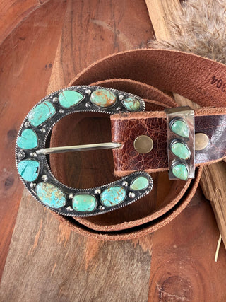 Kingman Turquoise Statement Horseshoe Belt Buckle Set - Barbwire n Bougie Boutique