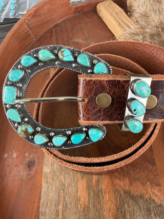 Kingman Turquoise Statement Horseshoe Belt Buckle Set - Barbwire n Bougie Boutique