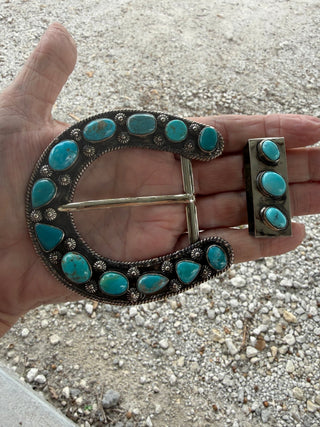 Kingman Turquoise Statement Horseshoe Belt Buckle Set - Barbwire n Bougie Boutique