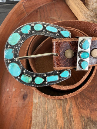Kingman Turquoise Statement Horseshoe Belt Buckle Set - Barbwire n Bougie Boutique