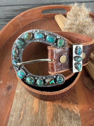 Kingman Turquoise Statement Horseshoe Belt Buckle Set - Barbwire n Bougie Boutique