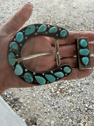 Kingman Turquoise Statement Horseshoe Belt Buckle Set - Barbwire n Bougie Boutique